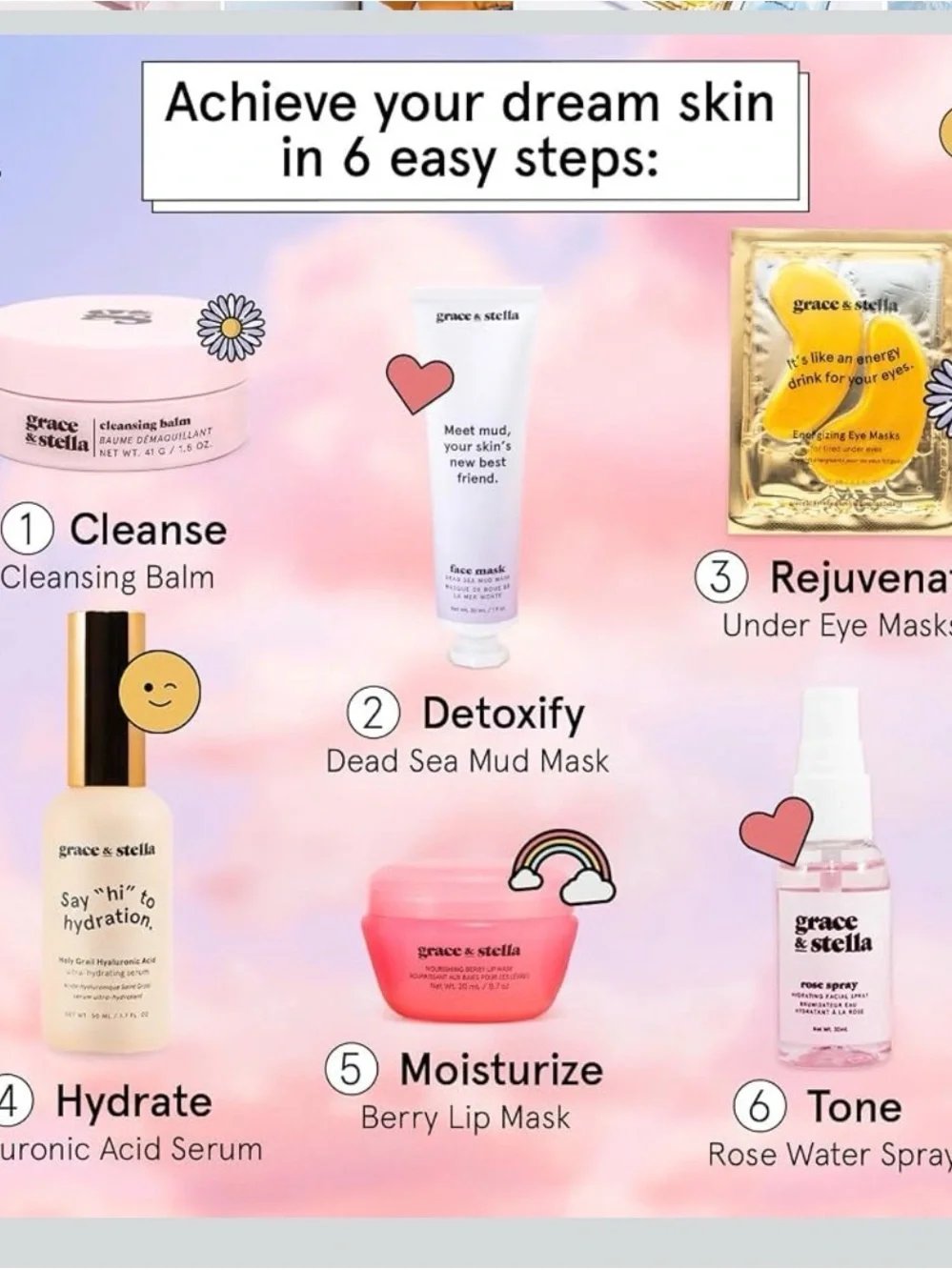 Eye mask pack among skincare items